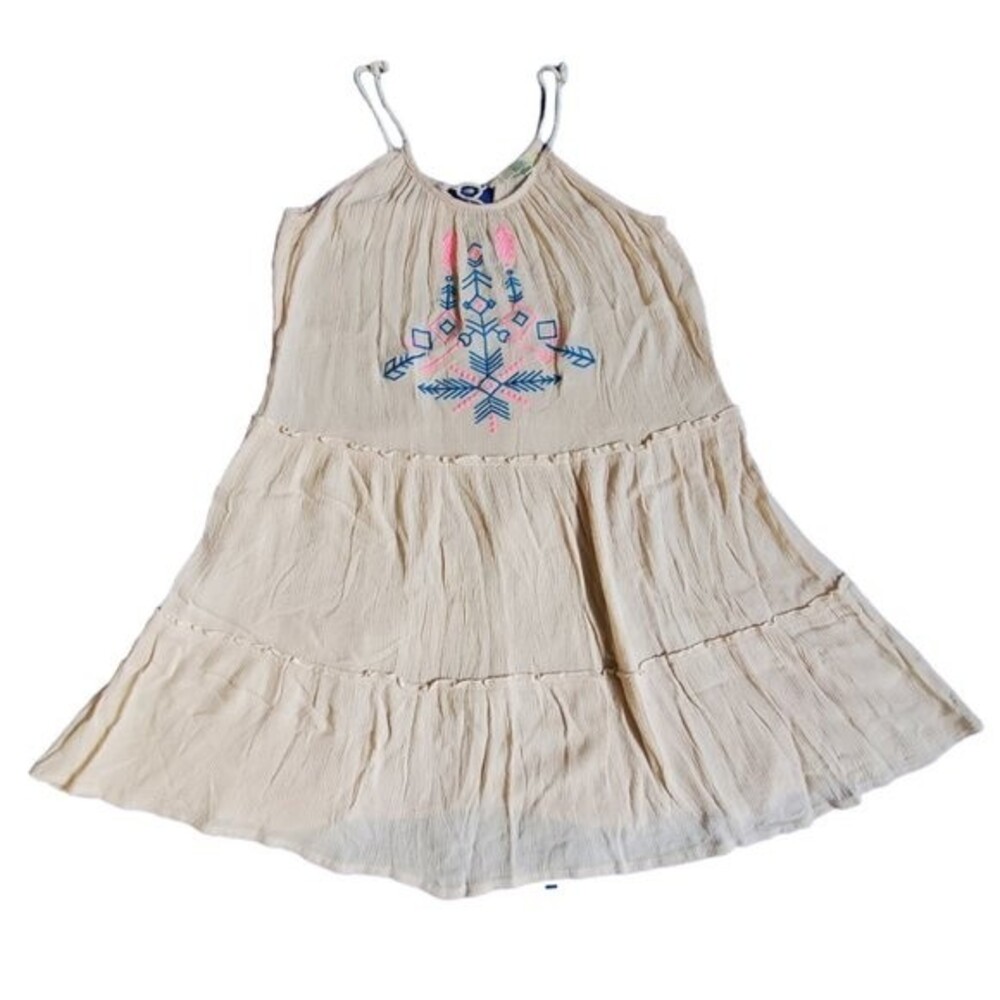 Kori America light soft pink spaghetti strap embroidered mini sun dress sz S